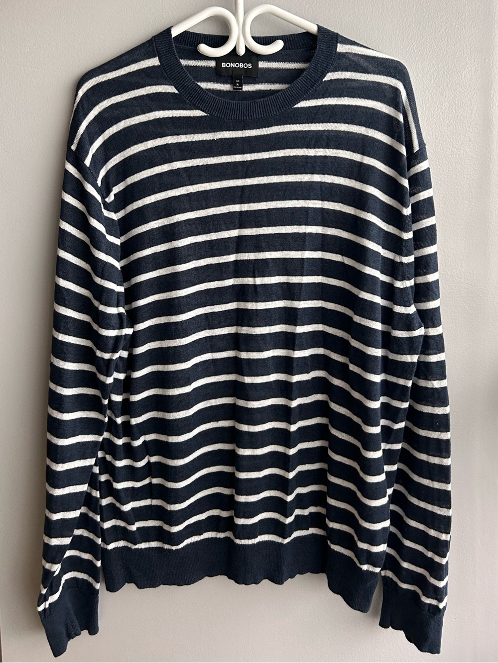 Men’s Bonobos Navy and White Striped Crewneck Sweater